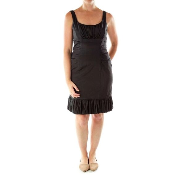 Betsy & Adam Black Sleeveless Square Neck Ruched Waist Ruffled Hem Dress 6 - Picture 1 of 10